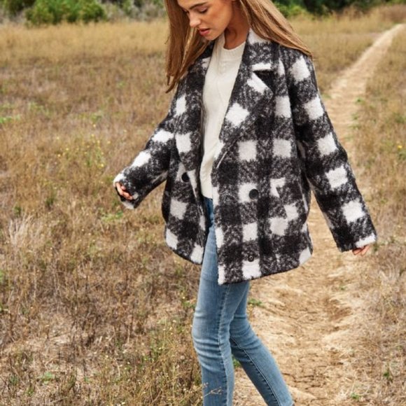 new DAVI N DANI BOUCLE blazer jacket black white SM-3X plaid western Boho CHIC - Picture 7 of 8